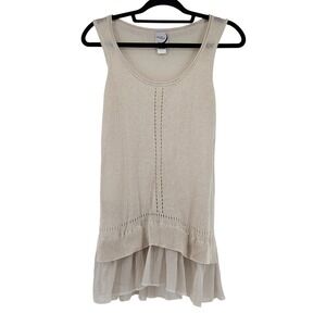 Boho Cream Tank Tunic Sheer Layered Mesh Small Fairy Romantic Whimsy Festival